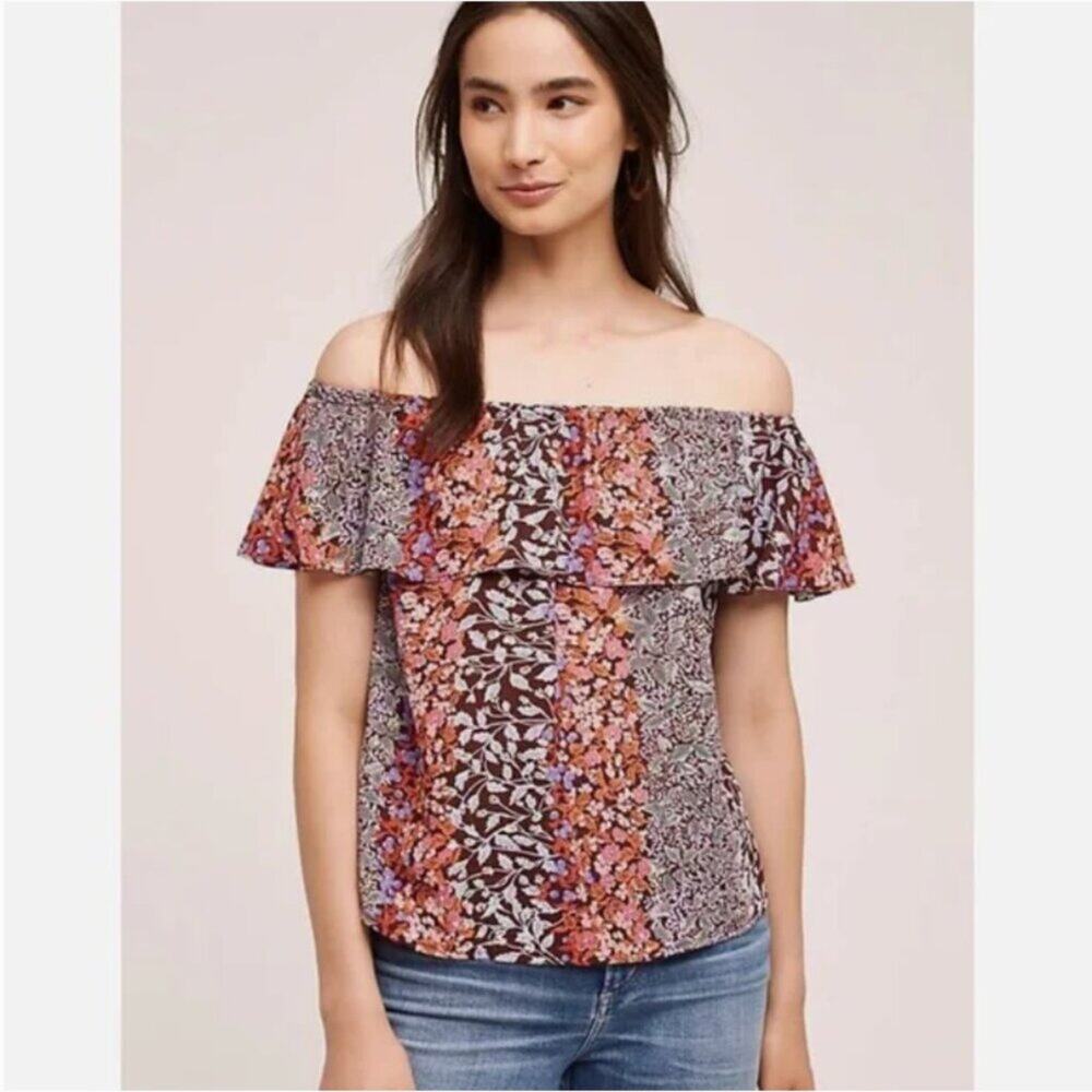 Anthropologie Maeve Vallita Off-The-Shoulder Floral Blouse
